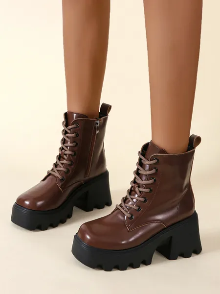 Bottines à lacets pour femmes, bout rond, matériau souple EVA, bottes courtes à plateforme épaisse, chaussures noires, vente en gros, 2022