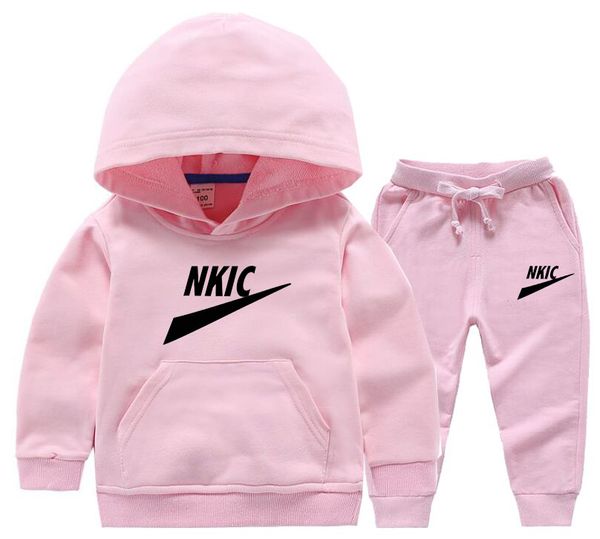 Conjuntos de ropa de invierno para niños, traje deportivo con logotipo de marca, traje deportivo cálido para niños, pantalones con capucha de manga larga, 2 unids/set, suéter para bebé