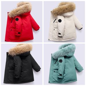 2022 Winterontwerper Kinderjas Down Jacket voor jongens echte wasbeer fur dik warme baby bovenkleding jassen 2-12 jongensjacks jaren jeugd jochie tiener parka