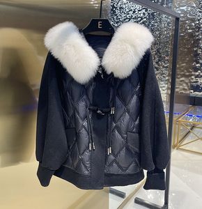 Chaqueta de invierno engrosada de gran tamaño con capucha suelta cuello de zorro cálido ah pato blanco abajo ropa de calle abrigo diseñador clásico nuevo estilo