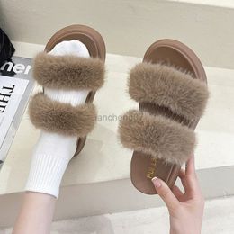 2022 Winter indoor dames schoenen mode zacht warm comfort flat fur dames home dia's merk ontwerper slippers dikke slippers g220816