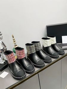 Bottines de neige d'hiver pour femmes, chaussures de marque noires de styliste, en cuir blanc, en coton, chaudes, à la mode, avec boîte, taille 35-41