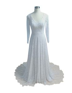 Robe De mariée en dentelle, manches longues, col en v, style campagnard, automne, robes De grande taille, style bohème, pour femmes, hiver 2022