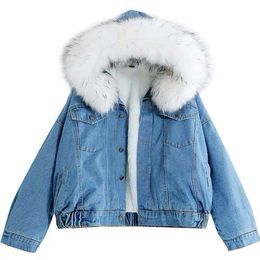 2022 hiver ample Denim veste femmes surdimensionné col de fourrure Plus velours rembourré veste Vintage coton épais chaud Jean manteau