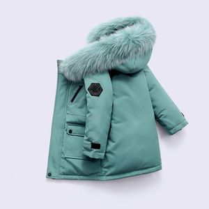 2022 Invierno Nuevo diseñador Abrigo para niños Chaqueta de plumón para niños Piel de mapache real Grueso Cálido Bebé Ropa de abrigo Abrigos 2-12 Niños Niñas Chaquetas Años Niño Adolescente Parka