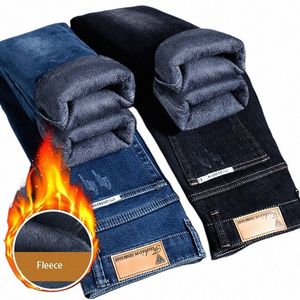 2022 Hiver Nouvelle marque de jeans thermiques pour hommes Style coréen Slim Straight Veet Pantalon en denim épais de haute qualité Pantalon décontracté noir C2MS #