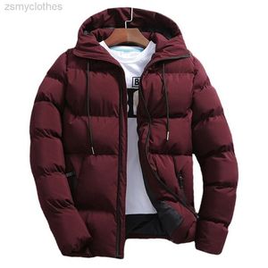 Nueva chaqueta de algodón grueso para hombre de invierno, chaqueta corta con capucha de Color sólido a la moda, abrigo cálido para exteriores para hombre