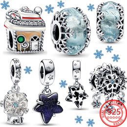 Breloque flocon de neige glacée en argent Sterling véritable, goutte d'eau, breloque adaptée au Bracelet, bijoux, cadeau de noël, nouvelle collection hiver 2022