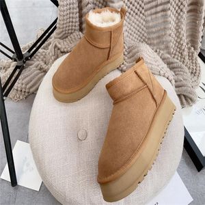 2022 Winter Ultra Mini Platform Boot Designer Ankle Snow Fur Boot Brown Australia Warm Booties For Woman Real Leather EU35-42