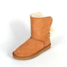 WGG – bottes de neige en cuir avec chaîne et boule de fourrure pour femme, chaussures chaudes en coton, vente en gros, hiver 2022