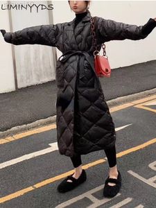 2022 Winter dames zwart lange jas katoen met katoengevatteerde jas Koreaans losse, losse streetstyle riem jas met extra L220730