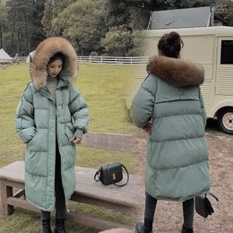 2022 Winter Women's Down Cotton Jackets Street Fashion Casual Solid Hotted Fur Cold Collar Zip Slim X-Long Coat1