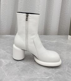 2022 femmes bottes bout rond femmes chaussures concis en cuir véritable fermeture éclair bottines femme élégant talons hauts mode chaussures femme