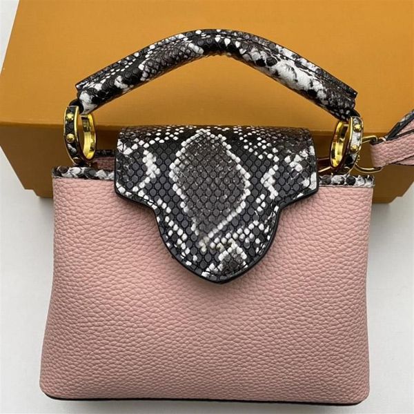 2022 Bolso de mujer Bolso cruzado Bolso superior Tote Taurillon Cuero Piel de pitón Patchwork Letra clásica Cierre de solapa extraíble Sho252x