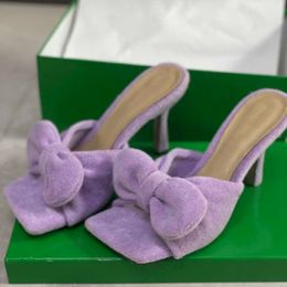 2022 Dames hoge sandaal mode zomer roman joker handdoek Bottega Veneata stof boog 9cm hak sandalen Top Designer dames coole slides slipper sandaal schoenen doos