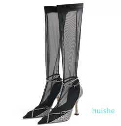 2022 femmes dames sexy bottes au genou talons hauts bottillons de mode chaussures habillées pillage orteil orteils piontés fête de mariage boucle diamant Str5429603
