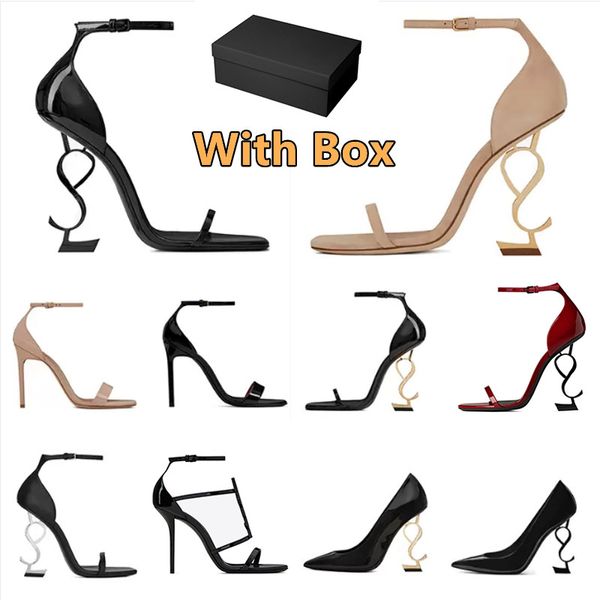 2022 Femmes Robe De Luxe Chaussures Designer Chaussures À Talons Hauts En Cuir Verni Ton Or Triple Noir Rouge Fille Cadeau Anniversaire Fête De Mariage De Mariage