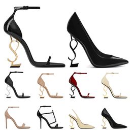2022 femmes chaussures habillées de luxe talons hauts en cuir verni ton or noir dame nue sandales de mode orteils ouverts talon aiguille pompes de bureau de mariage de fête