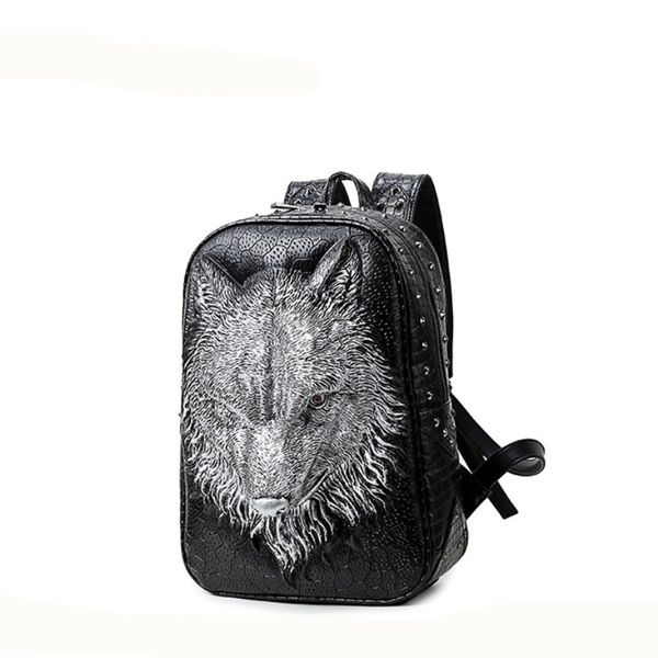 Femmes hommes 3D tête de loup sac à dos spécial cool sacs à bandoulière adolescentes en cuir ordinateur portable sacs d'école pour garçons