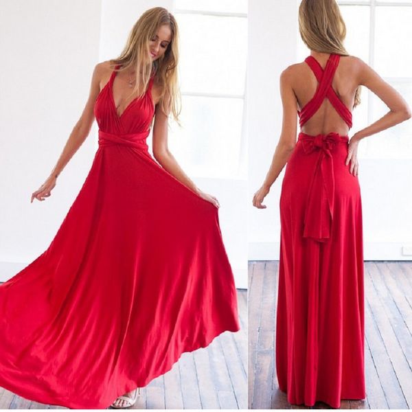 2022 femmes Multiway Wrap Convertible Boho Maxi Club Robe rouge pansement Robe longue fête demoiselles d'honneur infini Robe Longue Femme
