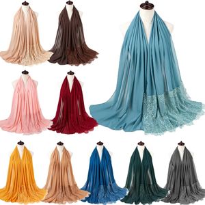 2022 Femmes Scarpe en dentelle Plaine Hijab Ladies châles enveloppe Turban Islamic Murarscarf perles perles Hijab Femme Musulman