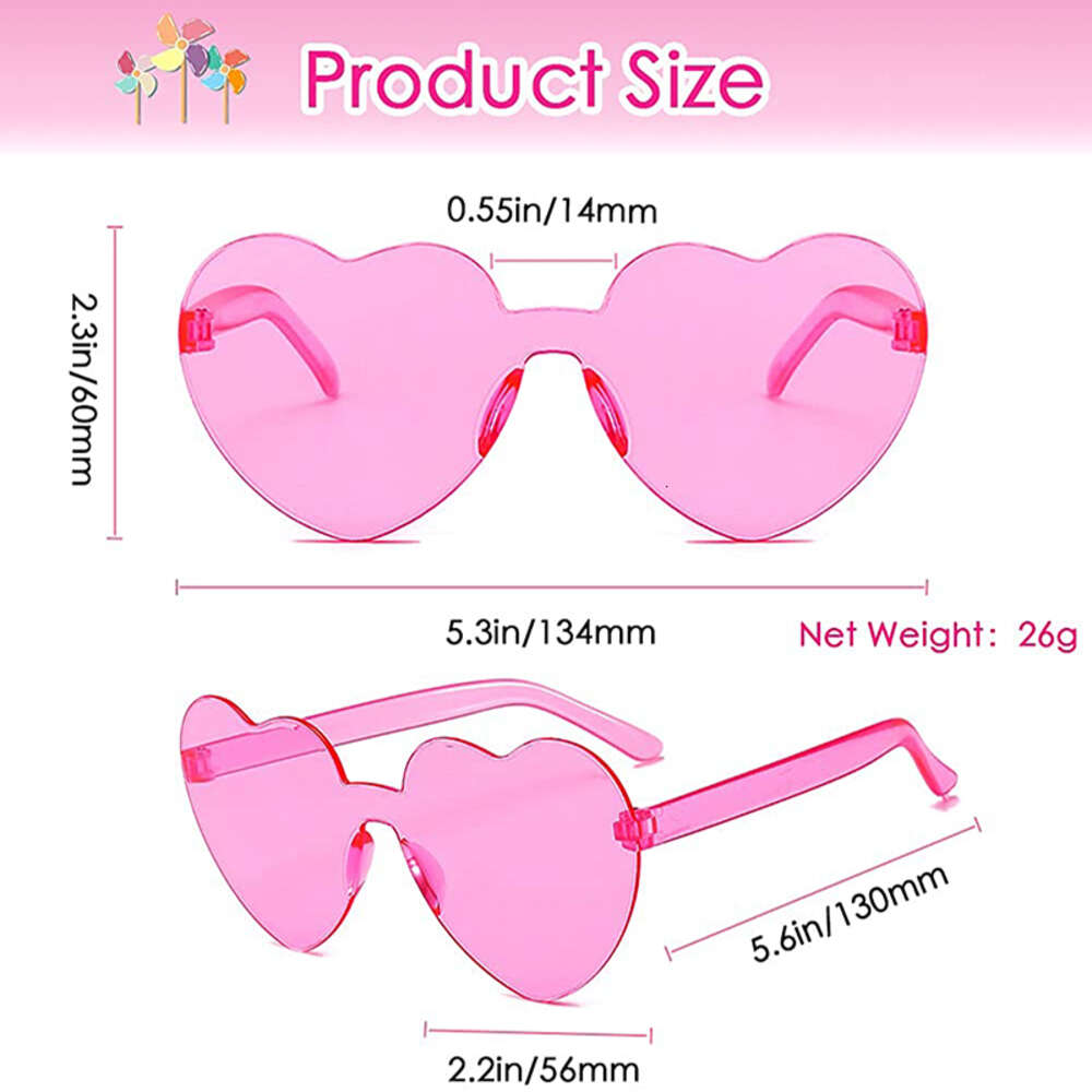 2022 Women Polycarbonate Heart Shape Tinted Party Sunglasses Girls Vintage UV400 Colors Rimless Polarized Sun Glasses