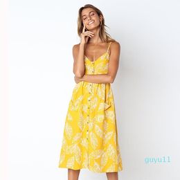 2022 mujeres estampado Floral rayas vestido largo Sexy cuello en V manga botón playa Boho Midi de talla grande 3XL