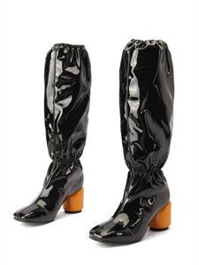 Bottes à talons ronds élastiques pour femmes, chaussures de soirée, noires et roses, au-dessus du genou, collection automne et hiver 2022