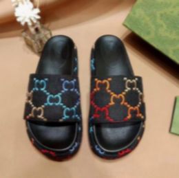 2022 Sandales à double glissière pour femmes Designer Pantoufles à plate-forme multicolore Bourgogne Mini tissu d'impression Chaussures à semelle en caoutchouc TAILLE 35- 44