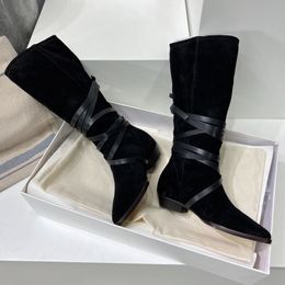 2022 Dames Martin Desert Boots Designer Winter Cowboy Boots Cowhide Riem 100% ge￯mporteerd lederen buitenzool 5 Kleurmedaille Heavy Square Heel Sole No398