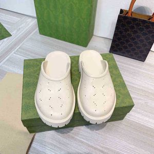 2022 damesplatform geperforeerde dubbele G-sandaal zwart rubber pantoffel ontwerper luxe mode klassiek dames strand gestreepte platte slippers