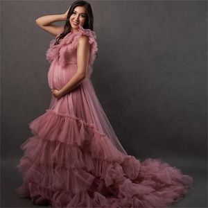 2022 vestidos de graduación para mujer con volantes escalonados nuevos vestidos de fiesta para celebridades personalizar una línea de tul vestido de fotografía de maternidad