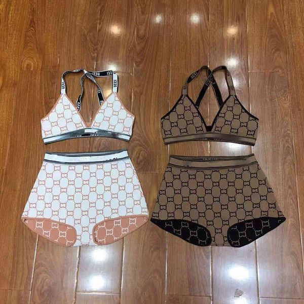 Chándal de marca para mujer, traje de baño 2022, novedad de verano para mujer, sexy, de dos letras, de punto, con cuello colgante, bikini, traje fino