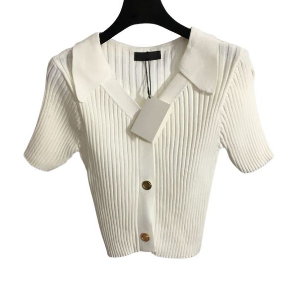 2022 femmes été slim tricot tee designer tops avec des boutons de lettre milan piste designer crop top t-shirt vêtements haut de gamme marque élasticité rayé pull pull