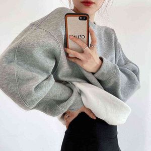 2022 frauen Winter Sweatshirts Fleece Warme Baumwolle Pullover Y2K Übergroße Hoodies Koreanische Trainingsanzug 2021 Za Frauen Kleidung T220726