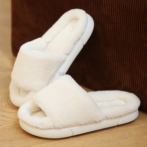 2022 Vrouwen Slippers Winter Pluizige Bont Harige Dikke Platform Thuis Warm Pluche Slides Mannen Antislip Slippers Indoor katoen Schoenen G220816