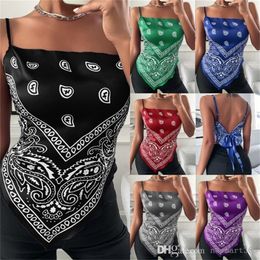 2022 mujeres pequeño chaleco con tirantes estampado Paisley tanques falso vientre bolsillo Camis Tops