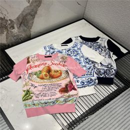 2022 Femmes Summer Cotton Knit Tee Tops de créateurs avec motif de lettre lambrissé Marque Milan Runway Designer Crop Top T-shirt Vêtements Haut de gamme Pull extensible
