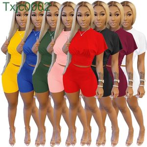 2022 Dames Tweede stuk broek Set Zomer Sportpakken Deisgner Slim Sexy Taille Short Sleeve Shorts Suit Ladies Sportwear