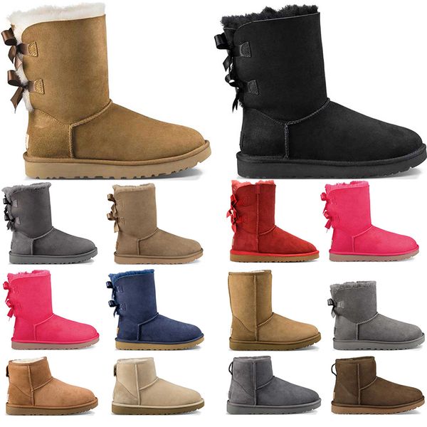 2022 Botas de invierno para mujer Bota para la nieve Tobillo Corto Negro Gris marrón Castaño Azul marino Arcos para mujer botines para niñas Navidad Zapatos casuales para exteriores tamaño 36-41