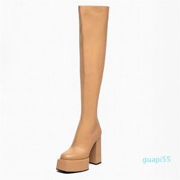 Bottes pour femmes 039s, automne et hiver, nouvelle mode européenne et américaine, talon épais, fermeture éclair, hauteur du genou, 4086925, 2022