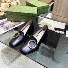 2022 femmes automne chaussures habillées en cuir Blondie chunky bloc talon bateau sandale métal boucle noir blanc femmes chaussures de travail mariage fête mariée demoiselle d'honneur chaussure