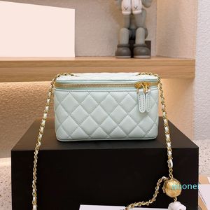 2022 Womens Classic Caviar Leather Box Trunk Vanity Bags Crush Gold Ball Real Porte-cartes en cuir de veau Cosmetic Case Grande capacité Designer Sacoche Sacs à main 20CM