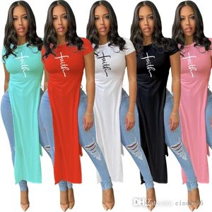 2022 Womens Long T-shirt Designer Straight Split Short Sleeve Multicolore Tops Leteer Imprimé Vêtements