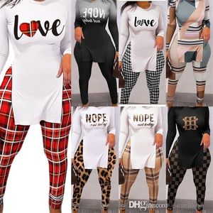 2022 femmes imprimé pantalon ensemble concepteur t-shirt à manches longues Leggings deux pièces tenues vêtements de sport automne dames ensembles assortis