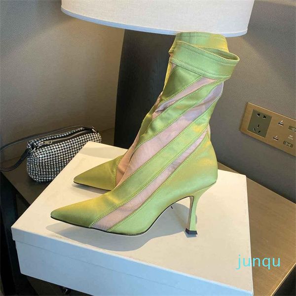 2022 femmes chaussette bottines en cuir véritable talon haut 10.5 CM chaussures de bureau italie Cowboy bout pointu chaussures taille 35