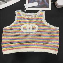 2022 femmes été tricot tee designer tops avec lettre broderie femme milan piste coton designer crop top t-shirt haut de gamme vagues colorées pulls camisole