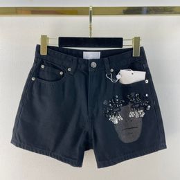 2022 Dames vintage denim shorts rokken met kralenpatroon vrouwelijke runway ontwerper high -end merk meisjes katoen hotty hot suit korte broek kleding