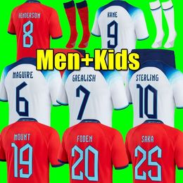 2022 Coupe du monde Mead Soccer Jersey 2023 Inglaterra KANE STERLING RASHFORD SANCHO GREALISH Mount FODEN SAKA 22/23 ENG LAND Maillot de football national hommes kit enfants ensembles