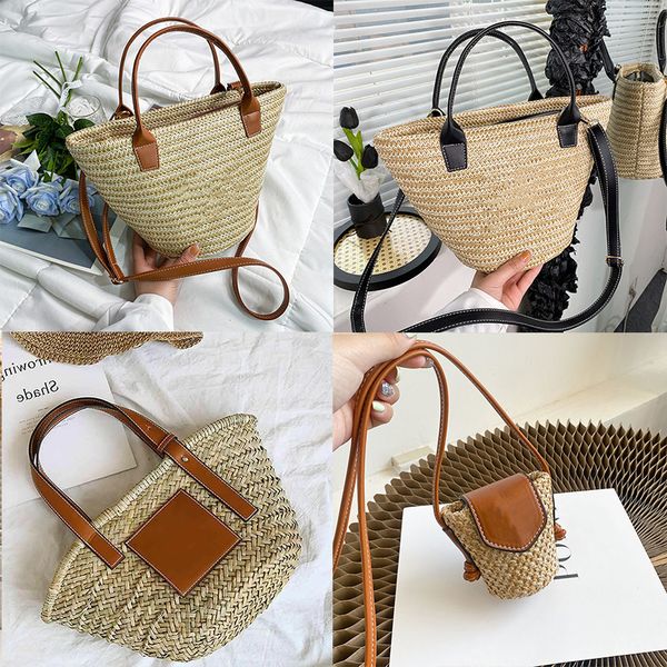 Bolso de playa Casual de ratán Totes de gran capacidad Diseñador de mimbre tejido Paja Bolsos de mujer Panier Hojas de palma Monedero de dama Hombro Crossbody Totes de vacaciones en la playa